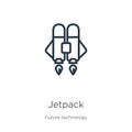 Jetpack icon. Thin linear jetpack outline icon isolated on white background from future technology collection. Line vector jetpack Royalty Free Stock Photo