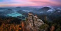 Jetrichovice, Czech Republic - Aerial panoramic view of Mariina Vyhlidka lookout at autumn in Bohemian Switzerland National Park Royalty Free Stock Photo