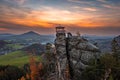 Jetrichovice, Czech Republic - Aerial view of Mariina Vyhlidka lookout with Czech autumn landscape in Bohemian Switzerland Royalty Free Stock Photo