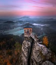 Jetrichovice, Czech Republic - Aerial view of Mariina Vyhlidka lookout in Bohemian Switzerland National Park Royalty Free Stock Photo