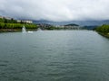 jets or fountains of water projected from the surface of the Mondego River in the city of Coimbra. Royalty Free Stock Photo