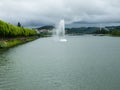 jets or fountains of water projected from the surface of the Mondego River in the city of Coimbra. Royalty Free Stock Photo