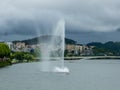 jets or fountains of water projected from the surface of the Mondego River in the city of Coimbra. Royalty Free Stock Photo