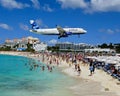 Jets into St. Martin fly very low over the beach.