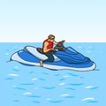 Jetski on water pop art style vector illustration