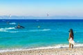 Jetski windsurfing vacation tourism at Kremasti beach on Rhodes Greece Royalty Free Stock Photo