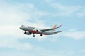 Jetstar Airplane Landing at Singapore Changi International Airport, Singapore, April 2018