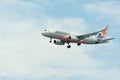 Jetstar Airplane Landing at Singapore Changi International Airport, Singapore, April 2018