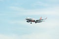 Jetstar Airplane Landing at Singapore Changi International Airport, Singapore, April 2018