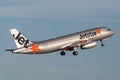 Jetstar Airways Airbus A320 airliner taking off from Sydney Airport.