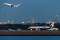 Jetstar Airways Airbus A320 twin engine passenger aircraft lands at Sydney Airport at night