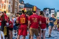 Jette, Brussels Belgium - Belgian football fans celebrating the Belgian victory against Brazil in the quarter finals