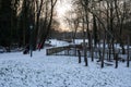 Jette, Brussels, Belgium - Families with children walking in the snow in a city park