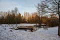 Jette, Brussels, Belgium - Father and son playing in the snow in the Baudouin city park