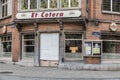 Jette, Brussels Capital Region - Belgium - The closed cafe Et Cetera at the Cardinal Mercier square in Jette during the Corona