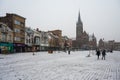 Jette, Brussels Capital Region, Belgium - The Queen Astrid square, covered in snow