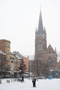 Jette, Brussels Capital Region, Belgium - The Queen Astrid square, covered in snow