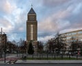 Jette, Brussels Capital Region, Belgium, Our Lady of Lourdes church and rectangular tower at sunset Royalty Free Stock Photo