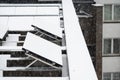 Jette, Brussels Capital Region, Belgium - Rooftop with solar cells, covered with snow