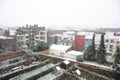 Jette, Brussels Capital Region, Belgium - Urban backyards covered with snow Royalty Free Stock Photo