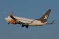 Jet Time taking off from on Schiphol Airport, AMS, close-up view