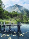 Jetty on a blue lake