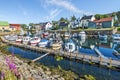 Jetty and boats in Kabelvag village located on the southern shore of Austvagoya island in Lofoten Archipelago. Nordland, Northern