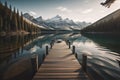 Jetty for fishing and boating by the lake with mountain view Royalty Free Stock Photo