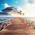 Jetty leading to the cruise ship ready to sail for a trip Royalty Free Stock Photo