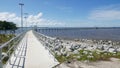 Jetty with LED street light with solar cell. Royalty Free Stock Photo