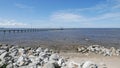 Jetty with LED street light with solar cell. Royalty Free Stock Photo