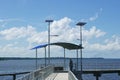 Jetty with LED street light with solar cell. Royalty Free Stock Photo