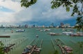 Jetty at Pattaya bay with blue sky and gray clouds covered Royalty Free Stock Photo