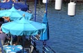 Italy Sorrento - a jetty with blue sunshades