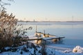 Frozen jetty along Veluwemeer in winter 2022-2021 Royalty Free Stock Photo