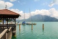 Jetty in Unterach at lake Attersee in austrian alps near Salzburg, Austria Royalty Free Stock Photo