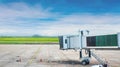 Jetway waiting for a plane to arrive on airport.airport terminal boarding gate. Royalty Free Stock Photo