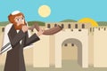 blowing the shofar at jerusalim old city cartoon