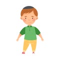 Jew Boy in Skullcap Standing and Smiling Vector Illustration