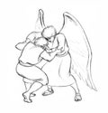 Jacob wrestles with an angel. Pencil drawing