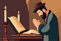 Jew reading torah Judaism religion in synagogue rabbis vector illustration. Royalty Free Stock Photo