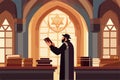 Jew reading torah Judaism religion in synagogue rabbis vector illustration.