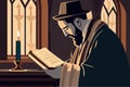 Jew reading torah Judaism religion in synagogue rabbis vector illustration. Royalty Free Stock Photo