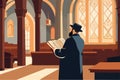 Jew reading torah Judaism religion in synagogue rabbis vector illustration. Royalty Free Stock Photo