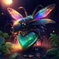 Jewel Beetle hugging heart Honey bee with heart shaped wings on dark background. 3d rendering AI Generated animal ai