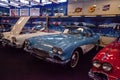 Jewel blue 1961 Chevrolet corvette convertible displayed at the Muscle Car City museum