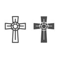 Jewel cross line and glyph icon. Pendant cross with gemstone vector illustration isolated on white. Jewellery outline