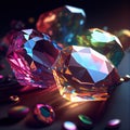 Jewel Gem on black shine color, Collection of many different natural gemstones Royalty Free Stock Photo