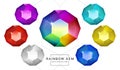 Set of rainbow color fantasy jewelry gems, polygon shape stone for game Royalty Free Stock Photo