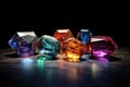 Jewel or gems on black shine color, Collection of many different natural gemstones amethyst, lapis lazuli, rose quartz